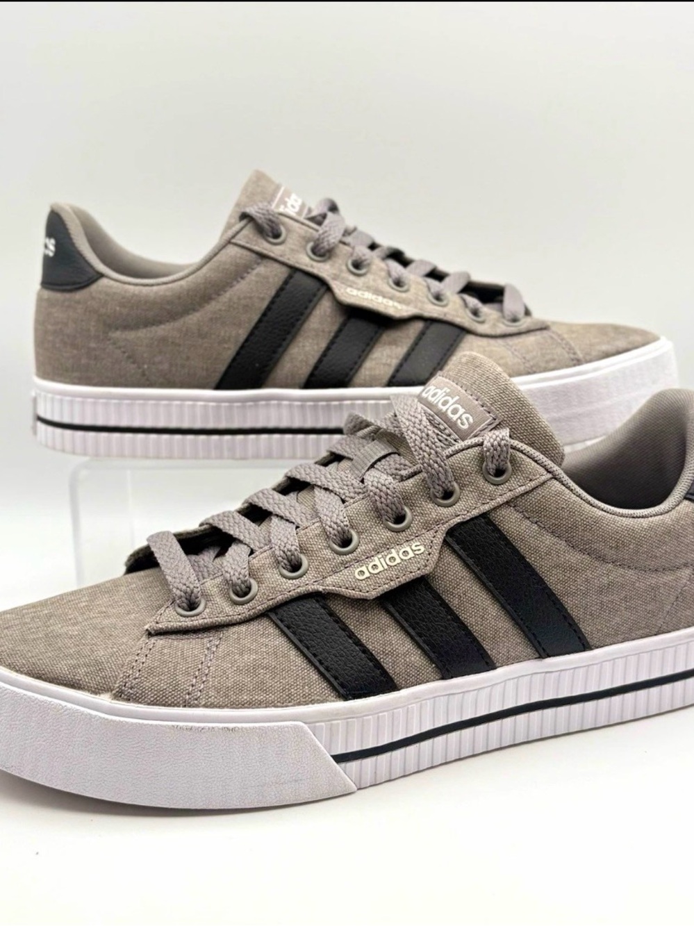 adidas Men’s Gray Canvas Sneakers with Black Stripes